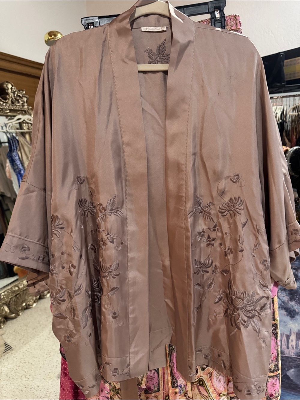 Gold Hawk Nude Silk Embroidered Kimono Shrug w/Pockets NWT, $315MSRP